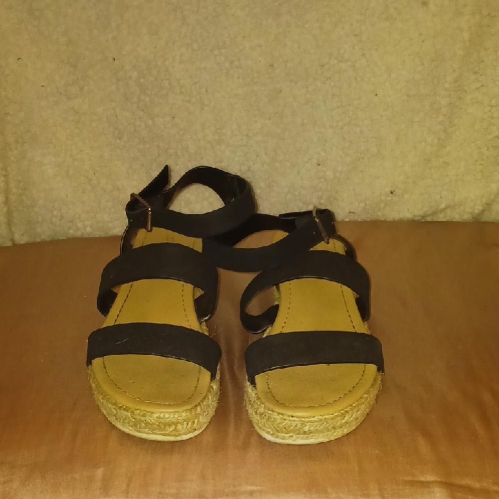 Soda Black and Tan Heeled Sandals